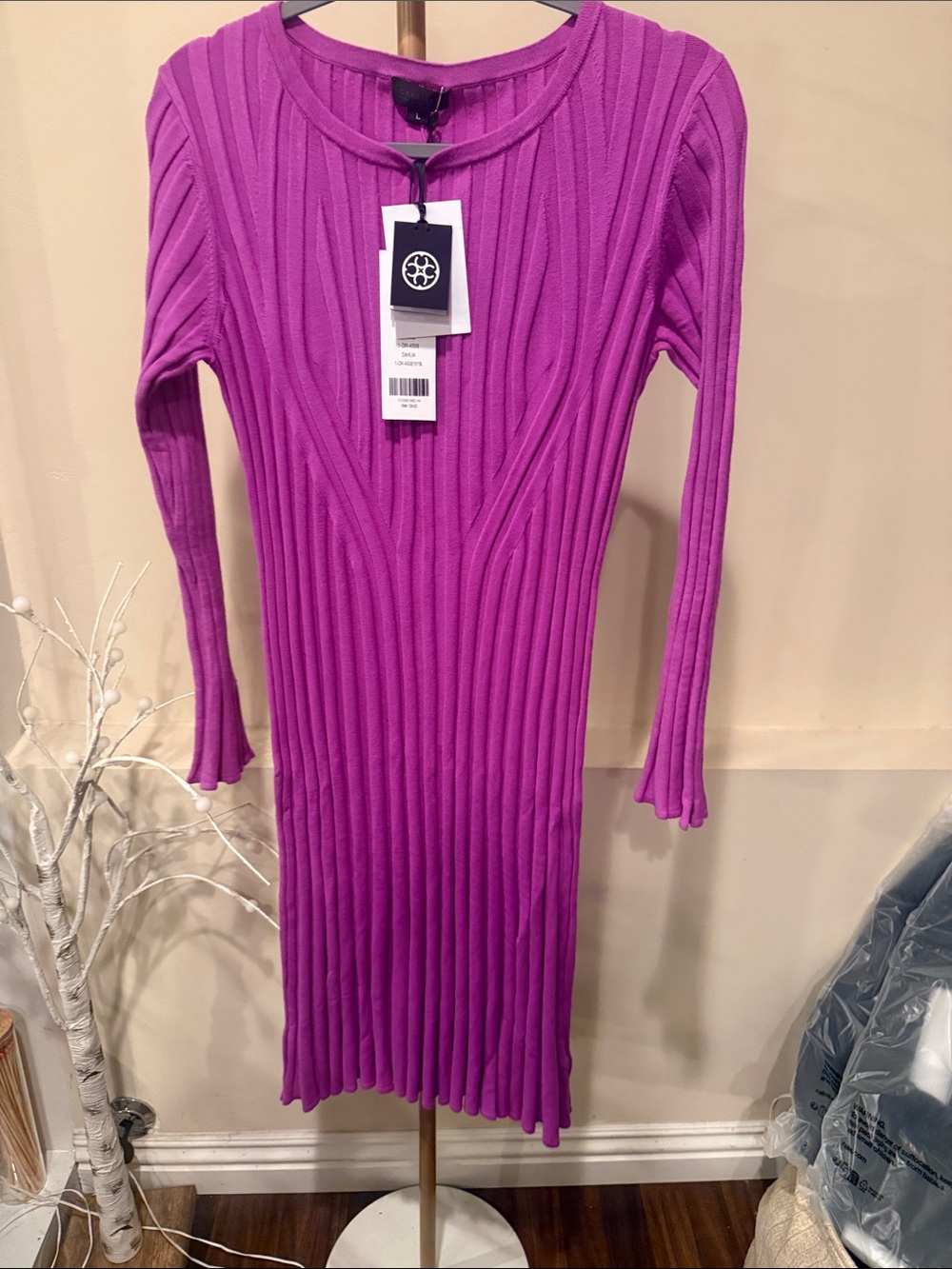Carlisle Fitted Ribbed Midi Dress in Bright Purple